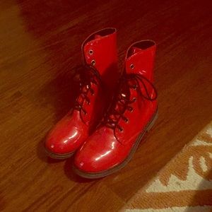 Red combat boots